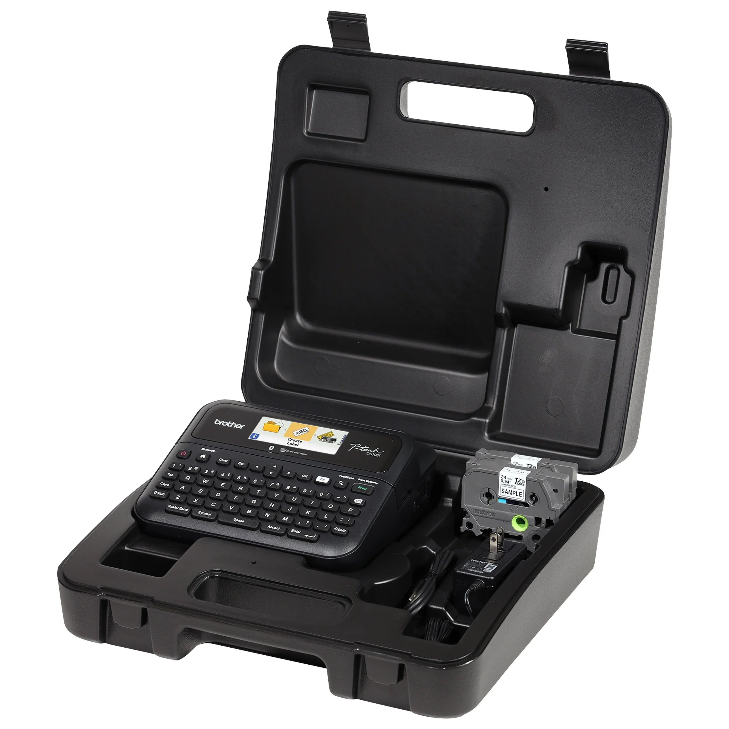 Brother -touch Business Professional Connected Label Maker - with Bluetooth® Connectivity, includes carry case and 4m Black Print on Clear Sample Label Tape ~1/2” (12mm).