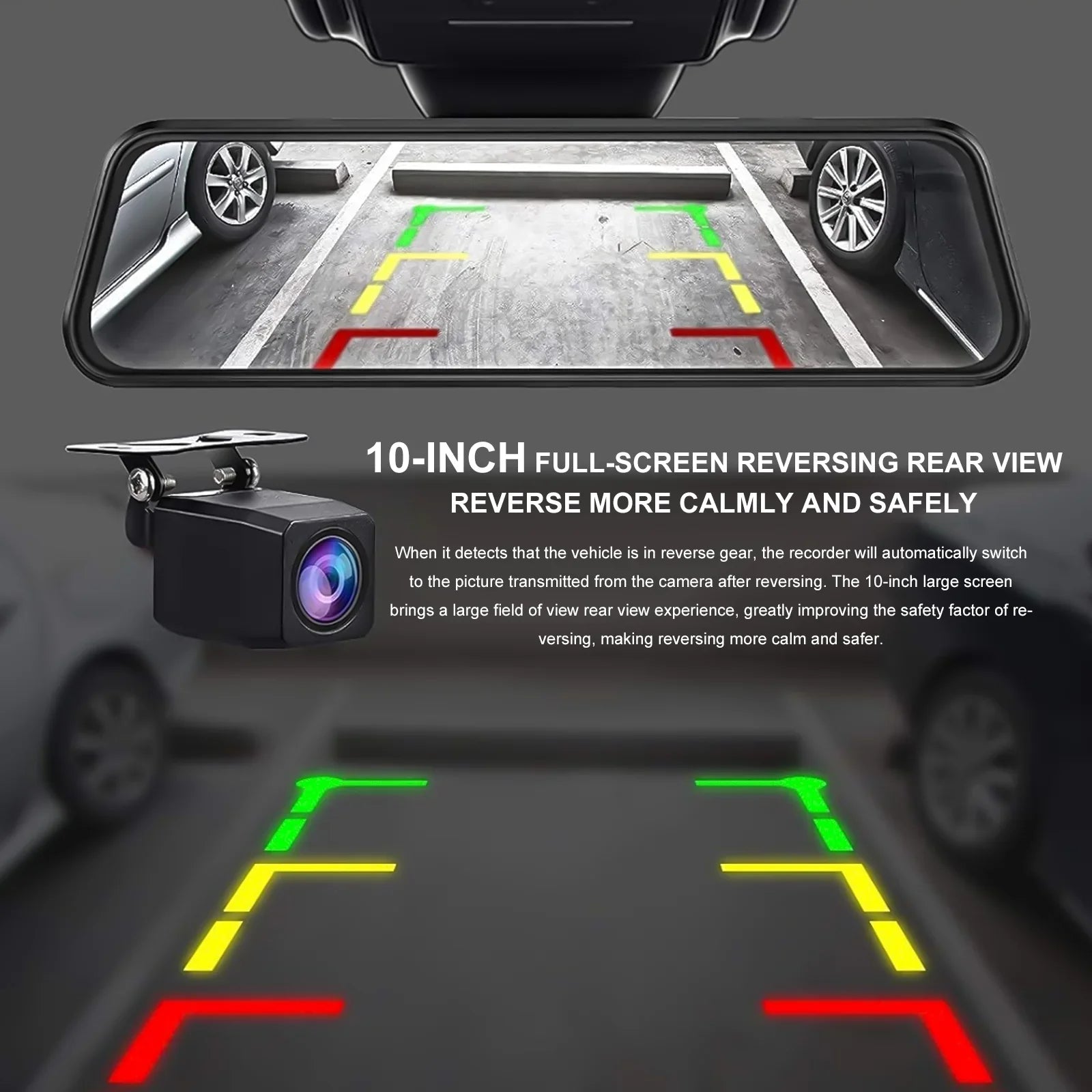10" Mirror Dash Cam,Kepeak 1080P  Full Touch Screen Front and Rear View Backup Camera,-Sensor, Parking Monitor, 170° Wide Angle,with 5.5 Meters Cable