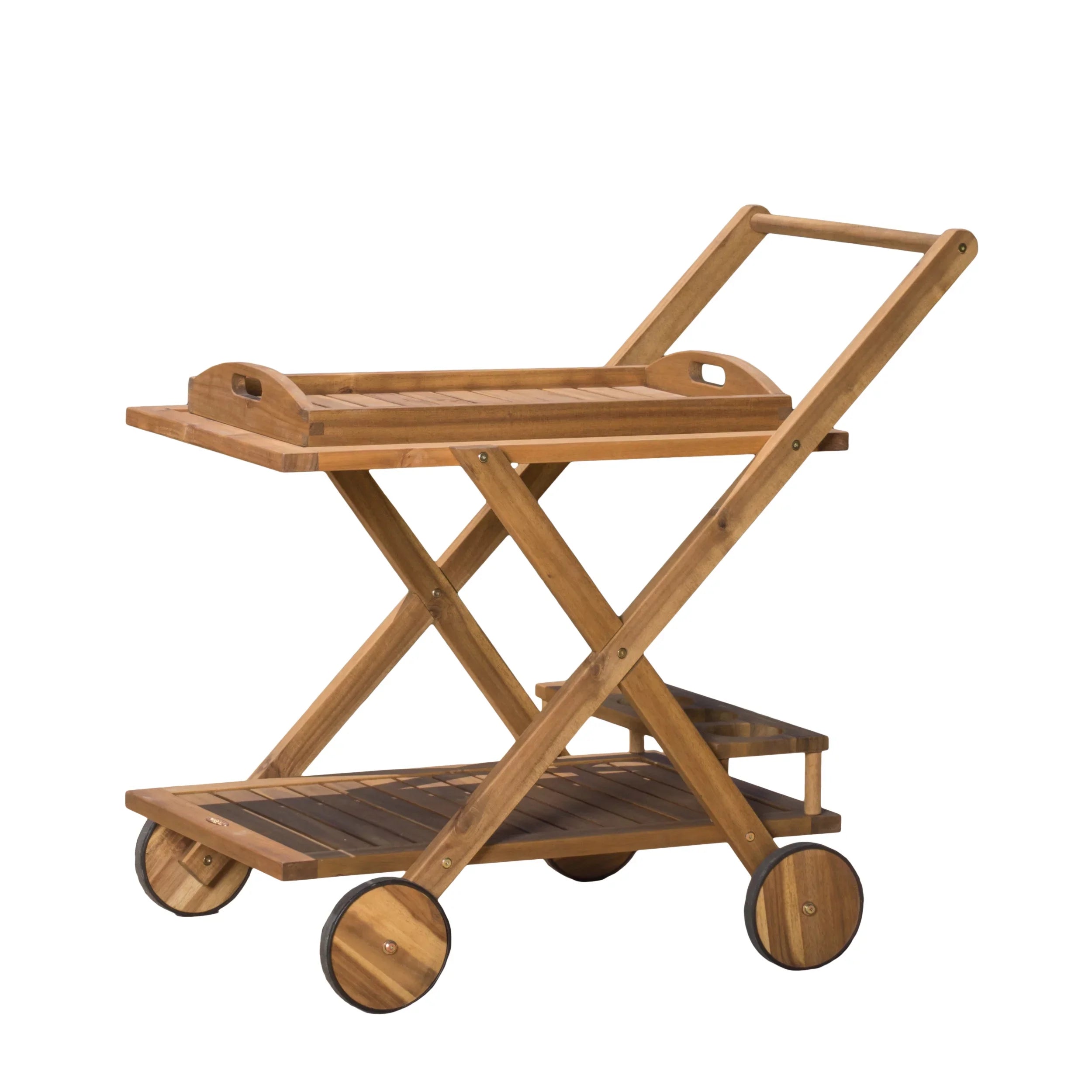 Huppert Acacia Wood Indoor Bar Cart, Natural Stained