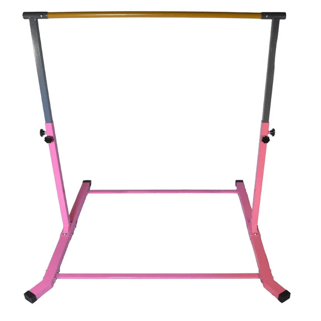 5 Star- Pink Gymnastic Kip Bar - Adjustable 3-5FT Junior Training Equipment, Heavy Duty Horizontal Bar with Curved Legs for Kids Home Gym, Strong and Durable