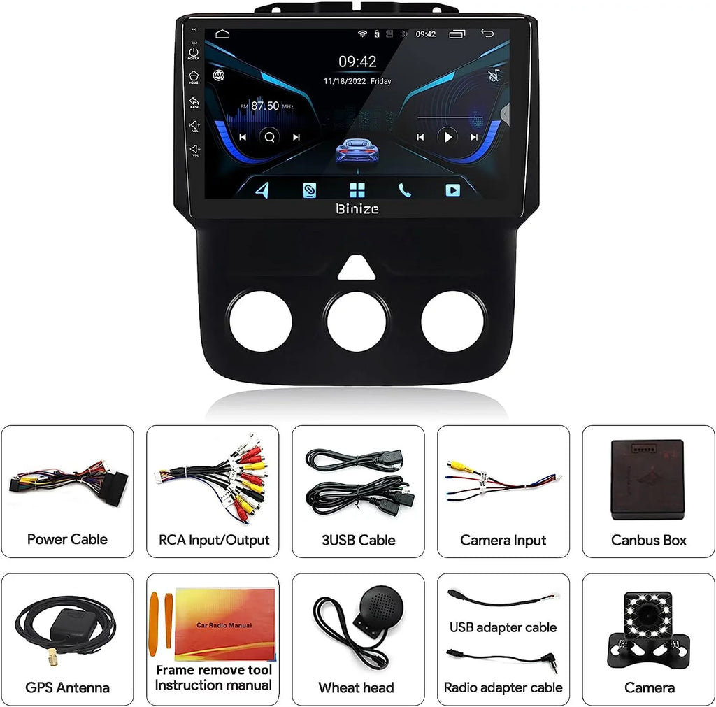 Binize Android 12 Double Din Car Stereo for Dodge Ram 1500 2500 3500 Radio 2013-2018, 9" in-Dash Navigation  Unit with Wireless CarPlay/Android Auto///Backup Camera////WiFi/2+32GB