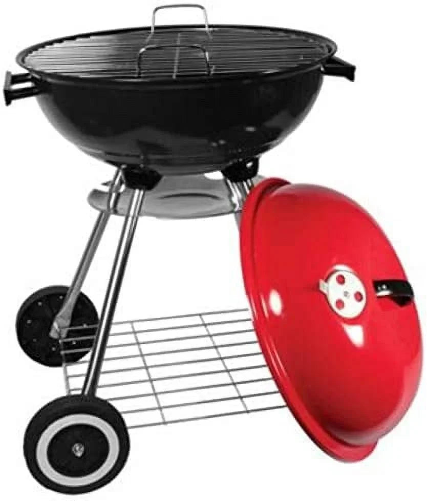 alp Classic Large 18x31 Charcoal Barbecue Grill Portable  Heavy Steel /Wheels Legs Ash Catcher Red/Black Color