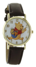 Disney Winnie The Pooh Rotating Bees Gold Tone Case With Brown Leather Band Analog Watch