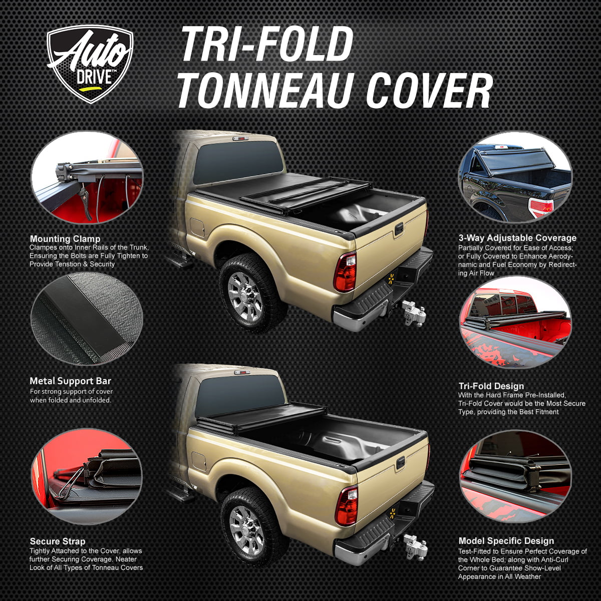 Auto Drive Soft Tri Fold Truck Bed Tonneau Cover Fits 22-23 Toyota Tundra 6.5Ft Bed