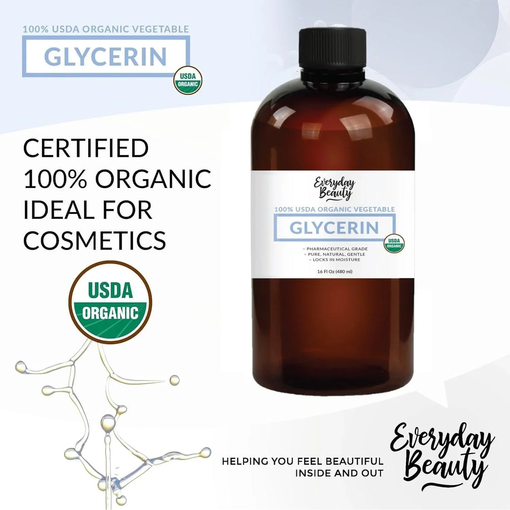 100% Organic Glycerin –  Certified - Perfect for  Beauty Products, Crafts, and Formulations – Derived From Coconut – Skin and Hair Moisturizer for Deep Hydration – 16 Fl Oz