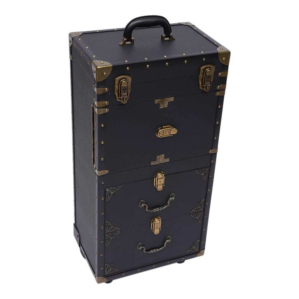 Aiqidi Rolling Lockable Makeup Train Case Hairdressing Trolley Barber Stylist Beauty Salon Cosmetic Luggage Travel Organizer Tool Box with Hair Dryer Holder