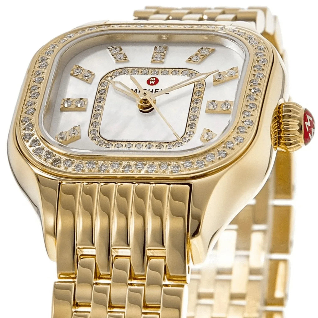 Michele Meggie Diamond Mother of Pearl Dial Gold-tone Steel Women's Watch