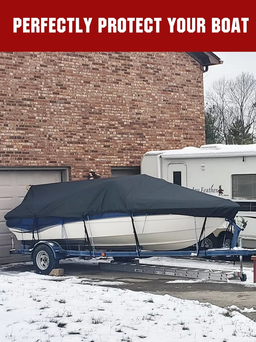 AngLink 17 - 19 ft Waterproof Boat Cover - Heavy Duty 600D Polyester Oxford All Weather Protection Bass Runabout Boat Cover, Durable and Trailerable, Fit for Fishing Boat -Hull -Hull | Black