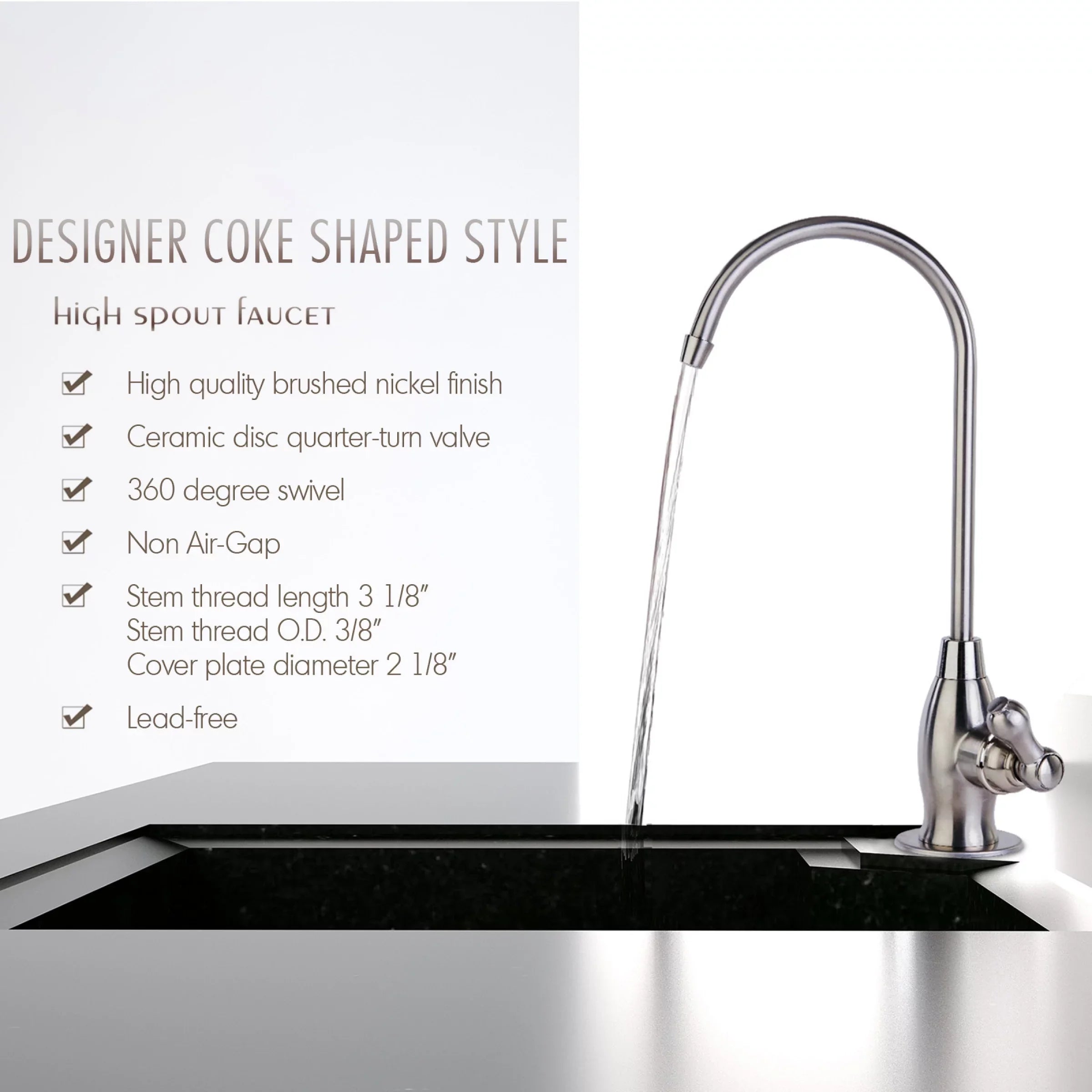 iSpring - Heavy Duty Reverse Osmosis, High Spout Kitchen Bar Sink Drinking Water, Contemporary  Faucet, Brushed Nickel