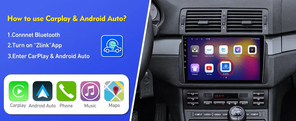 6+128G 9-inch Android 12 Double Din Car Stereo for  //318/320/325/Rover 75/  Touchscreen Screen  Car Radio with Carplay Android Auto  Support Backup Camera