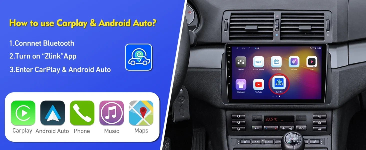 6+128G 9-inch Android 12 Double Din Car Stereo for  //318/320/325/Rover 75/  Touchscreen Screen  Car Radio with Carplay Android Auto  Support Backup Camera