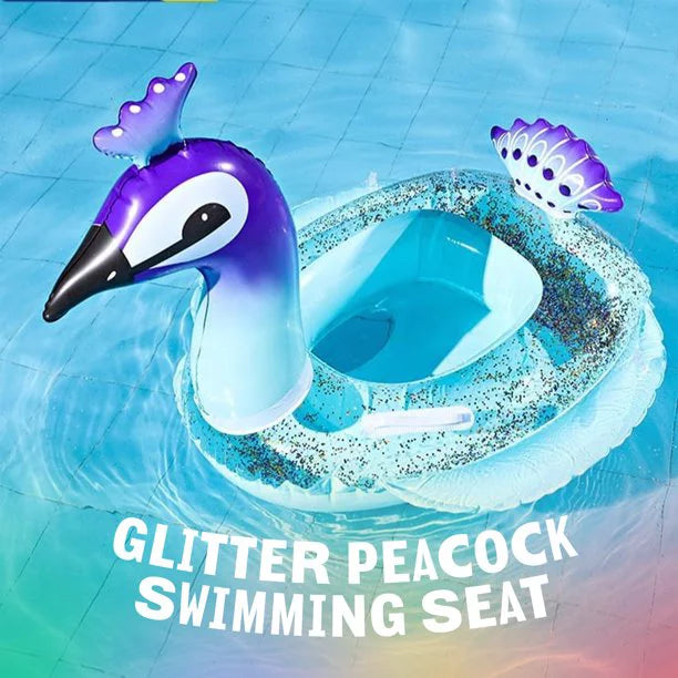 Ionale 48 Inches Inflatable Glitter Swimming Pool Toys Peacock Designed with Fast Valves Summer Fun Beach Party Lounge Raft Decorative Water Game for Kids