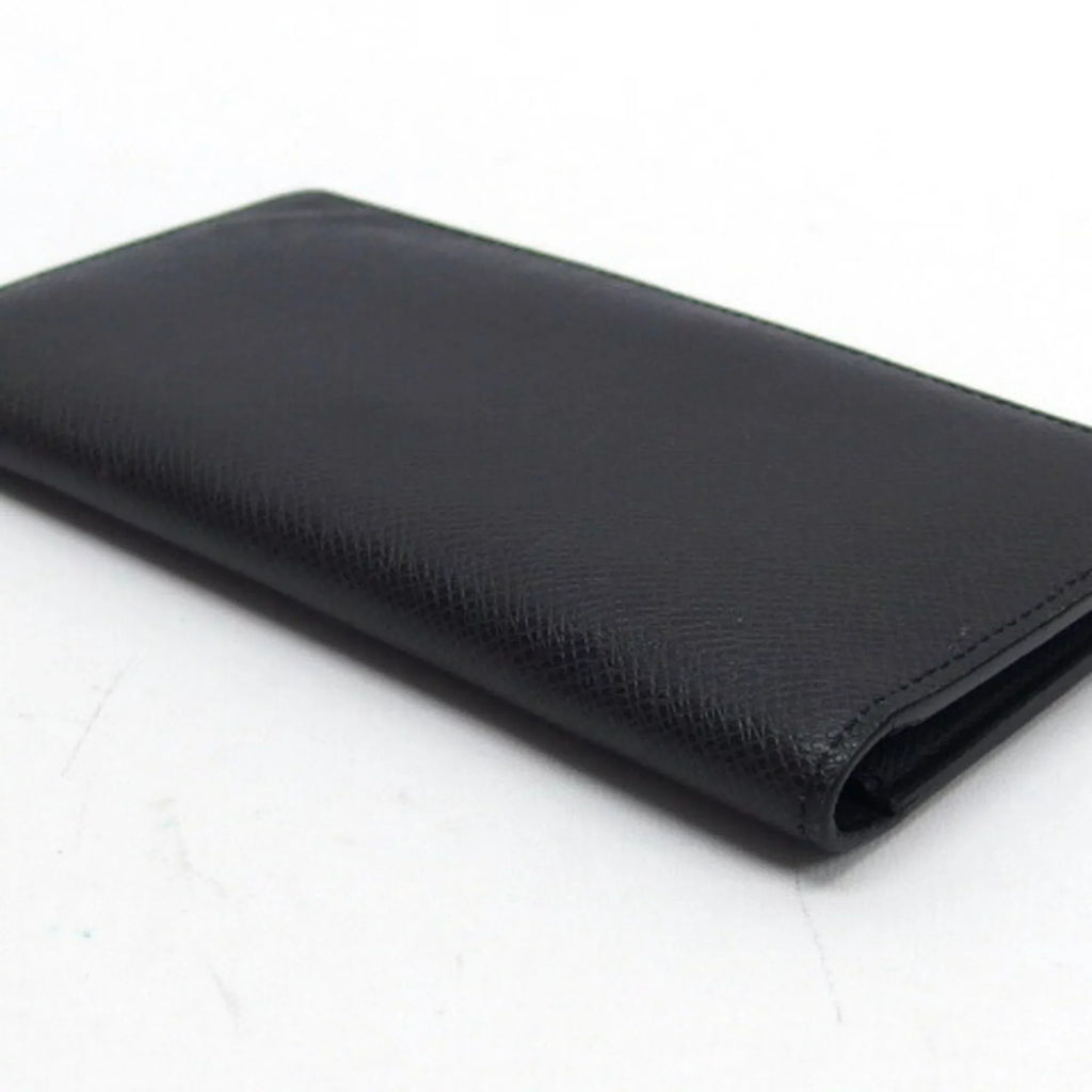 Pre-Owned Louis Vuitton Taiga Bifold Long Wallet Billfold Black (Good)