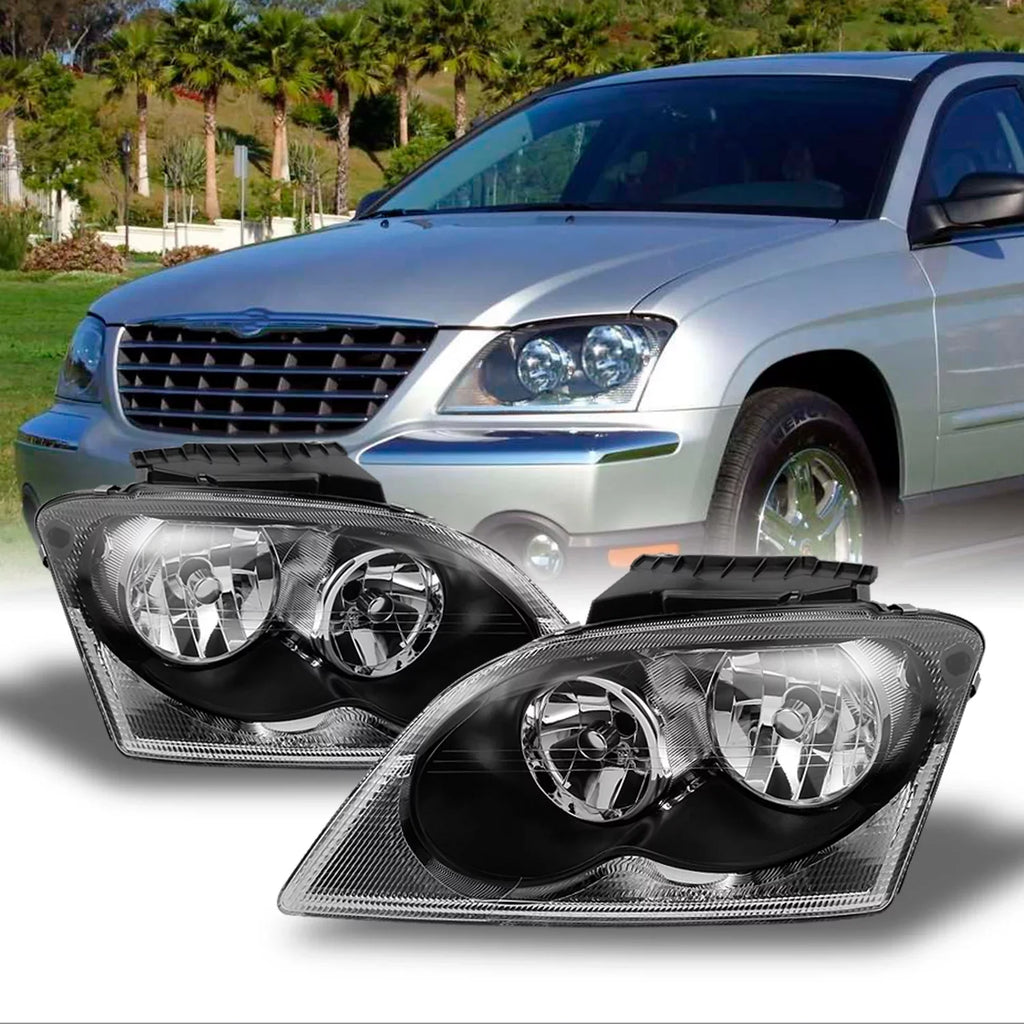 '- For Chrysler Pacifica  Black Bezel Headlights Headlamp Front Lamps Replacement Left + Right Pair