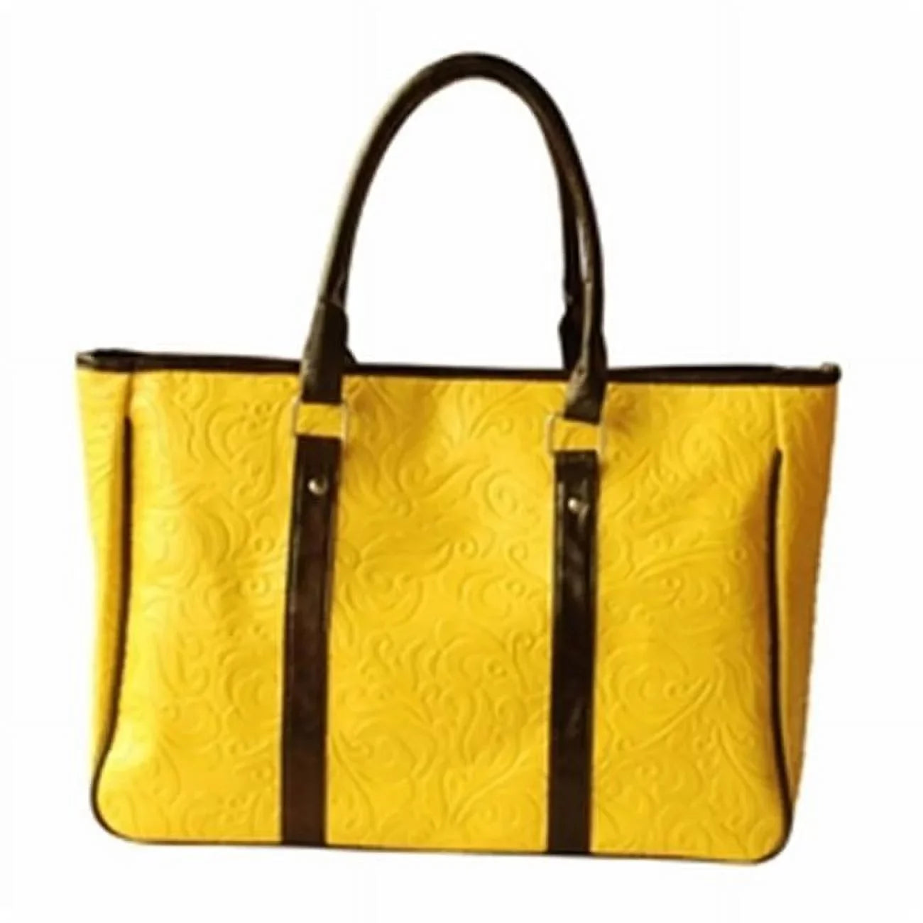Bohemia Carved Patterns - Yellow Leatherette Satchel Bag Handbag Purse  Yellow