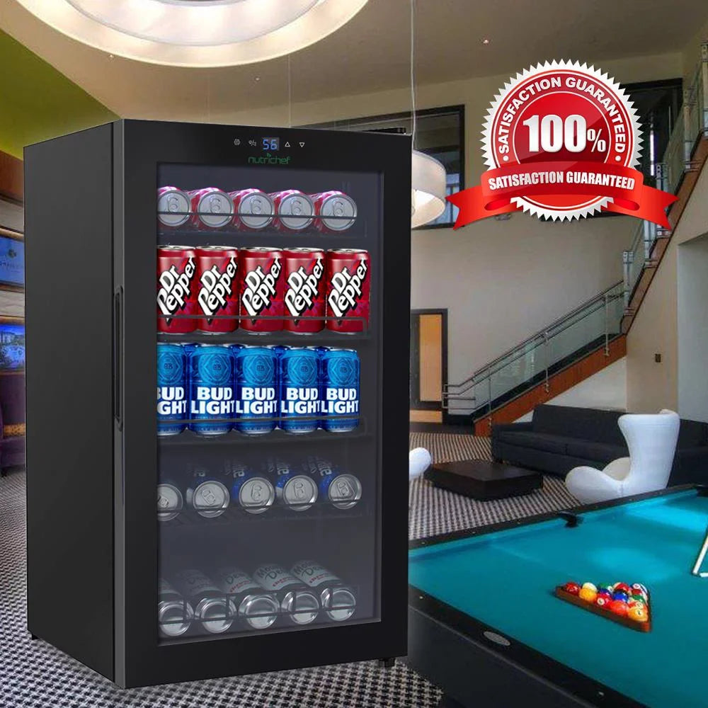 Nutri Chef  Compact Beverage Fridge Cooler, Can Beverage Chiller Refrigerator (132 Can Capacity), 20.1’’ x 18.5’’ x 34.7’