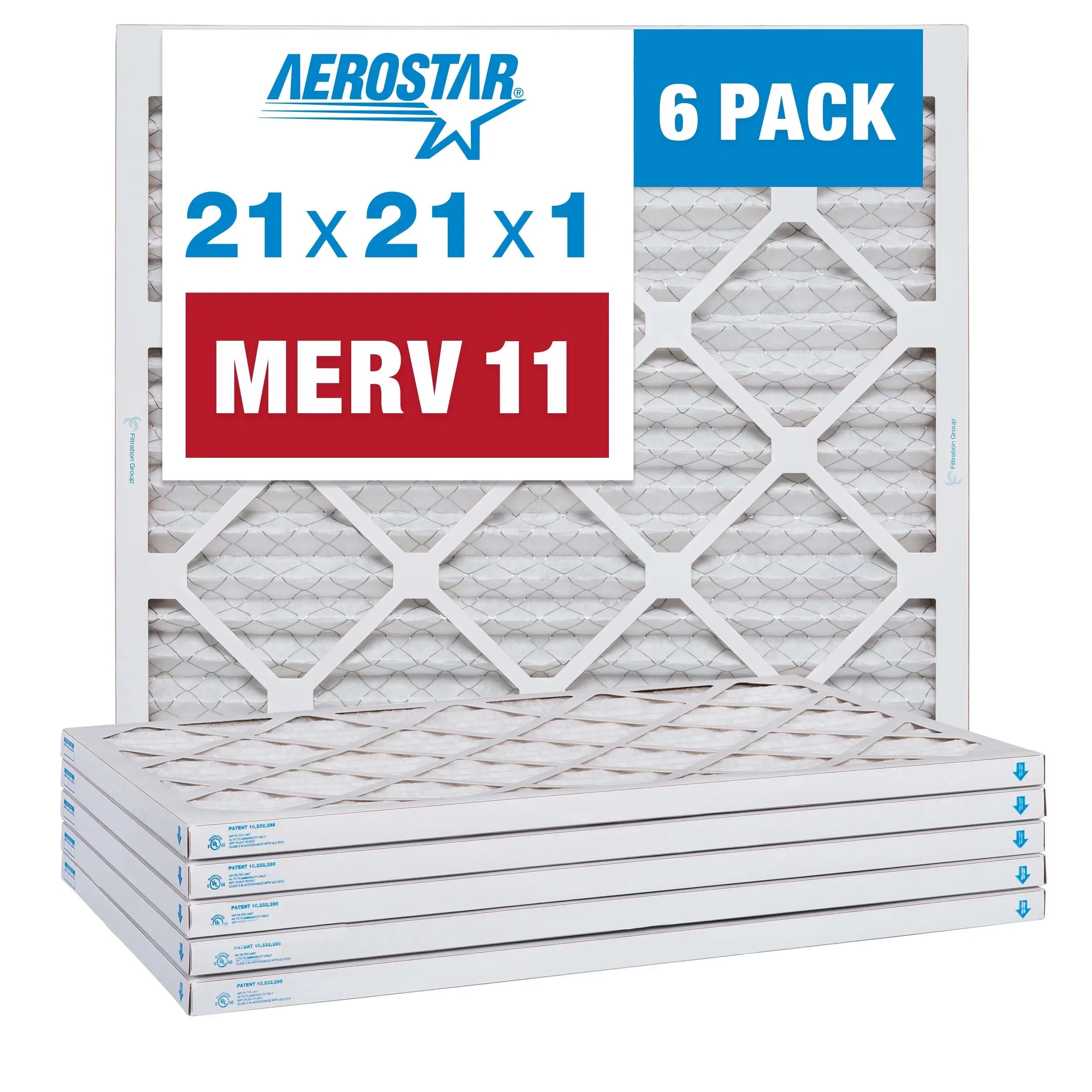 Aerostar 21x21x1  11 Pleated Air Filter,  Furnace Air Filter, 6 Pack