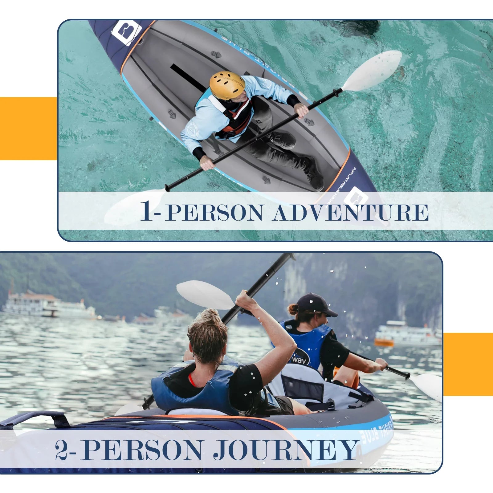 Rich Versatile Blue 11' Inflatable Fishing Kayak Set 2 Person Sit-on Kayak for Adults Angler Blow up Kayak with 2 Paddles 3 Fins and Carrying Bag