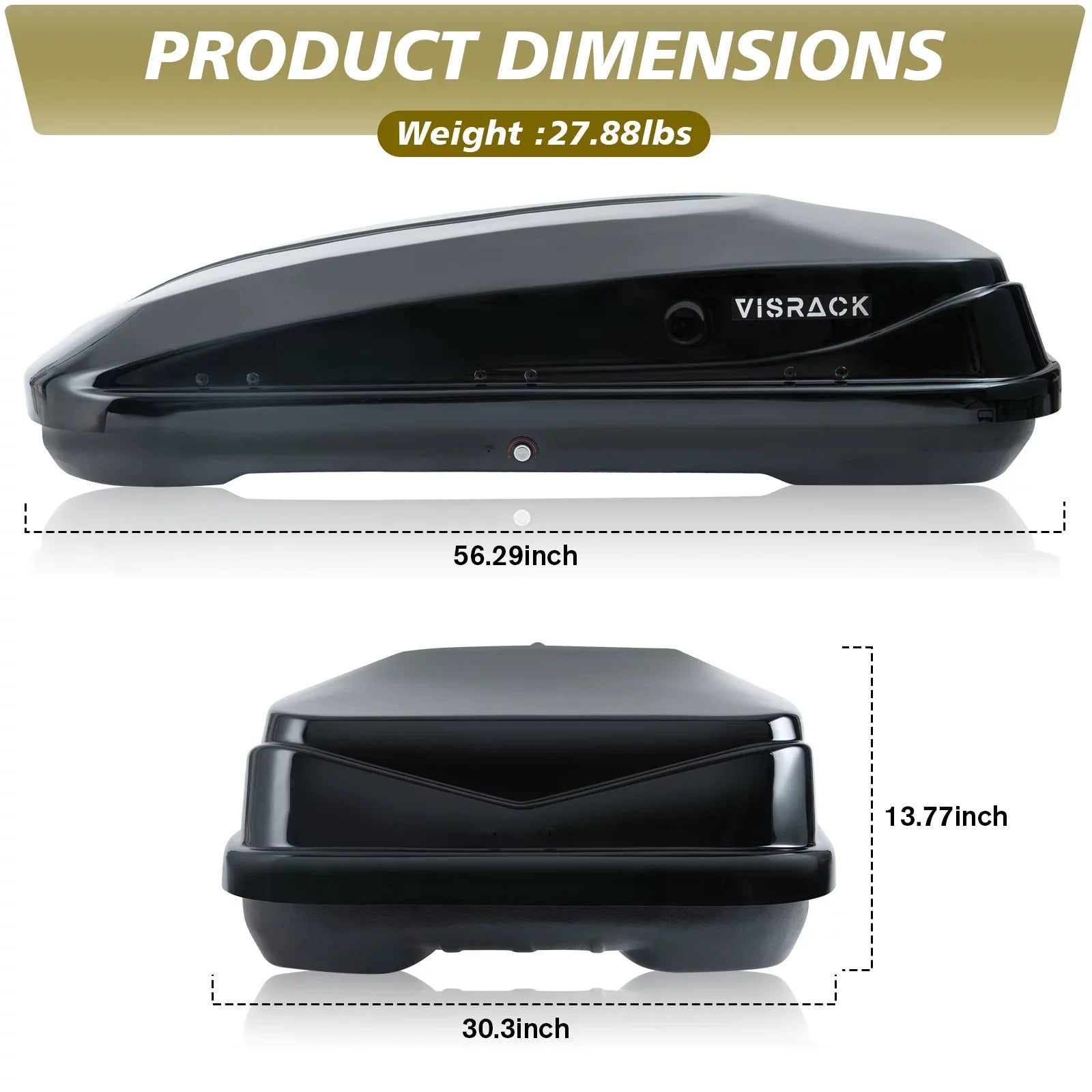Large Rooftop Cargo Carrier Hard Shell Rooftop Cargo Box with Double 2 Locks, 14 ft³ Waterproof Cargo Box for  Rooftop 56.3"  x 30.3"  x 13.8" , Black
