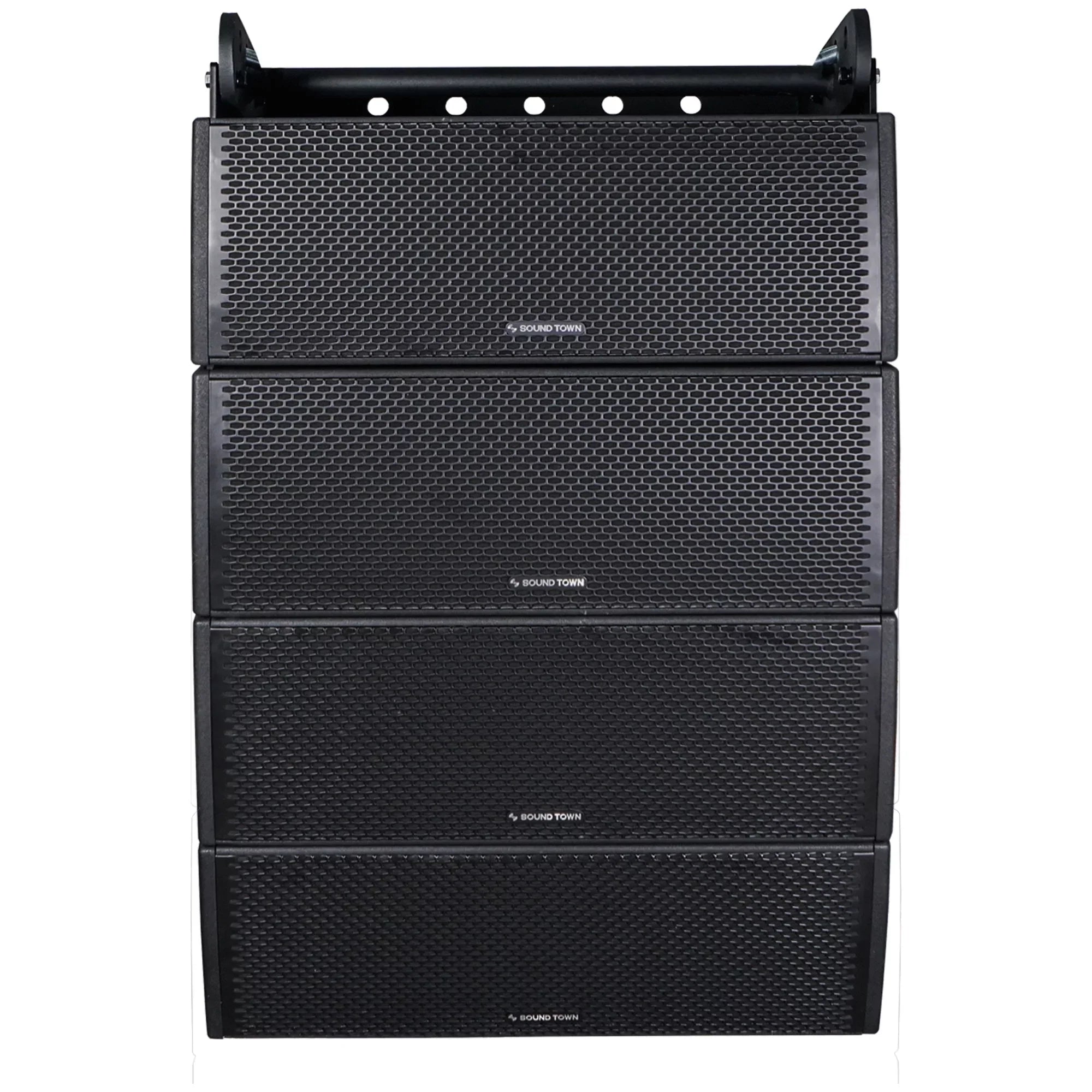 Sound Town All-Weather 4 x Dual 8” Water-Resistant Passive Line Array System with 3” Titanium Compression Drivers, Full Range/Bi-amp Switchable, Black (-)
