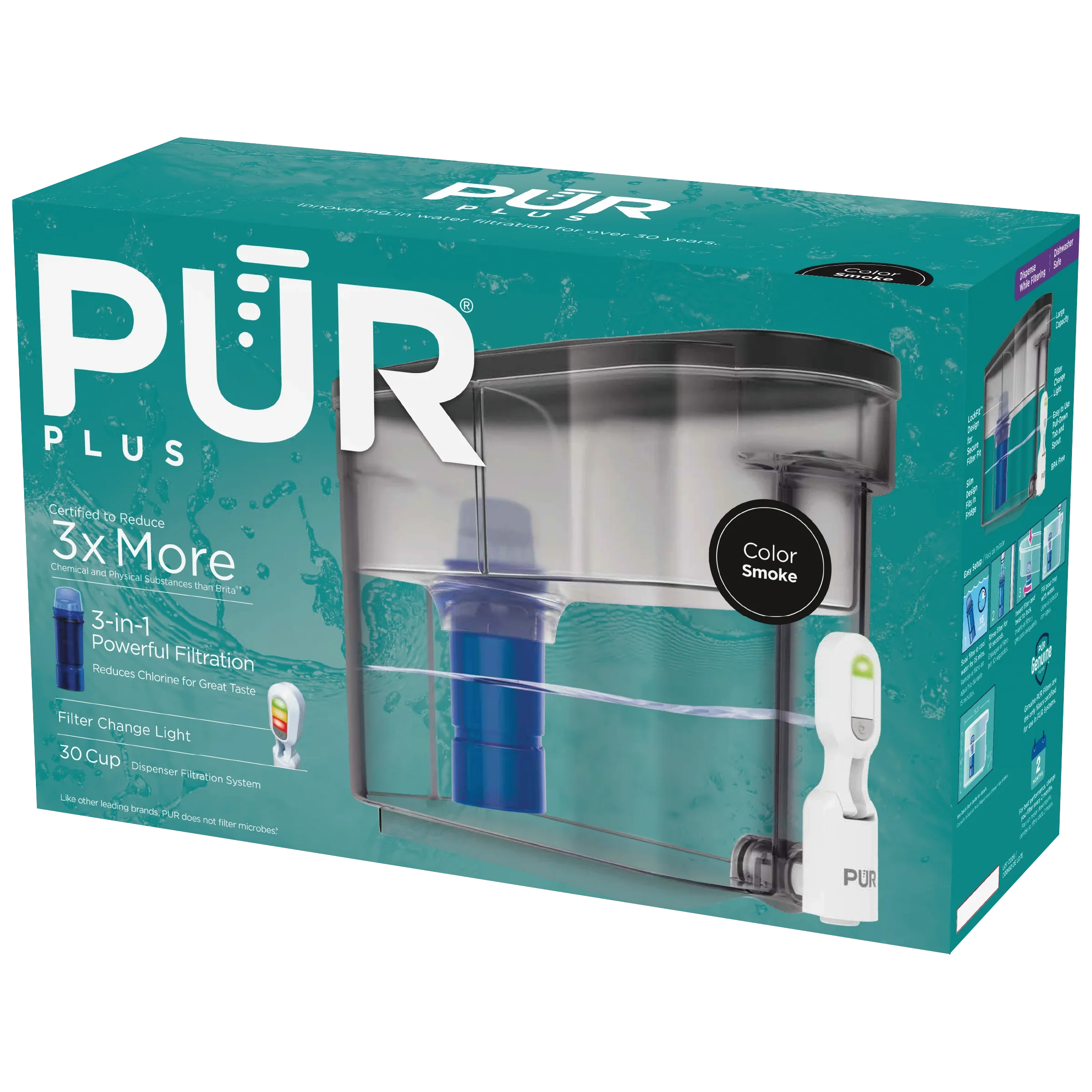 30-Cup Water Filter Dispenser System,  15.3" x  10.1" x  5.3", Smoke,