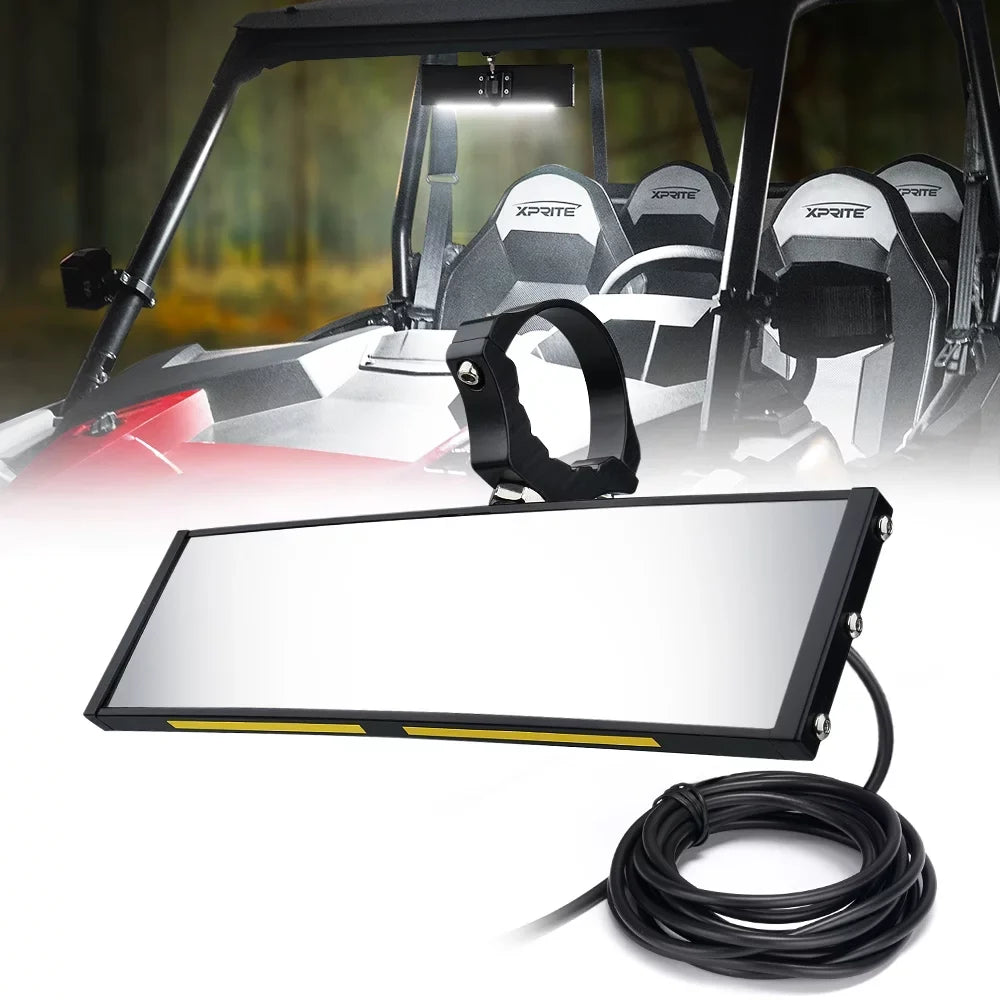 Xprite 9" Aluminum  Rear View Mirror w/ Integrated  Dome Lights fits 1.75" - 2" Rollbars