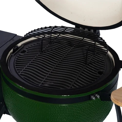 24" Ceramic Pellet Grill with 19.6" diameter Gridiron Double Ceramic Liner 4-in-1 Smoked Roasted  Pan-roasted for Outdoors Patio,Green