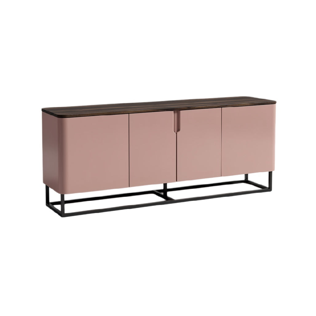 Modern Pink Cabinet with Wood Top and Metal Base