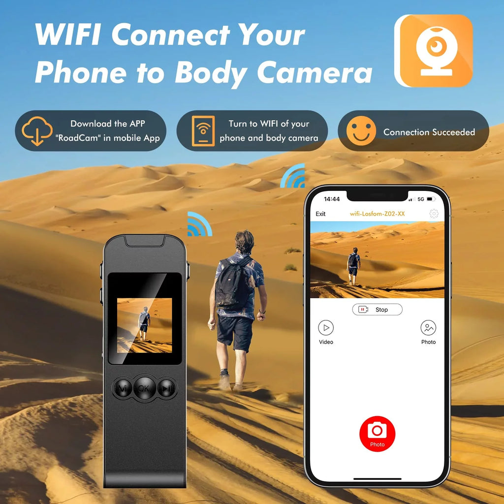 Losfom  WiFi Body Camera, 1296P Body Worn Camera with Audio and Video Recording (Only Camera)