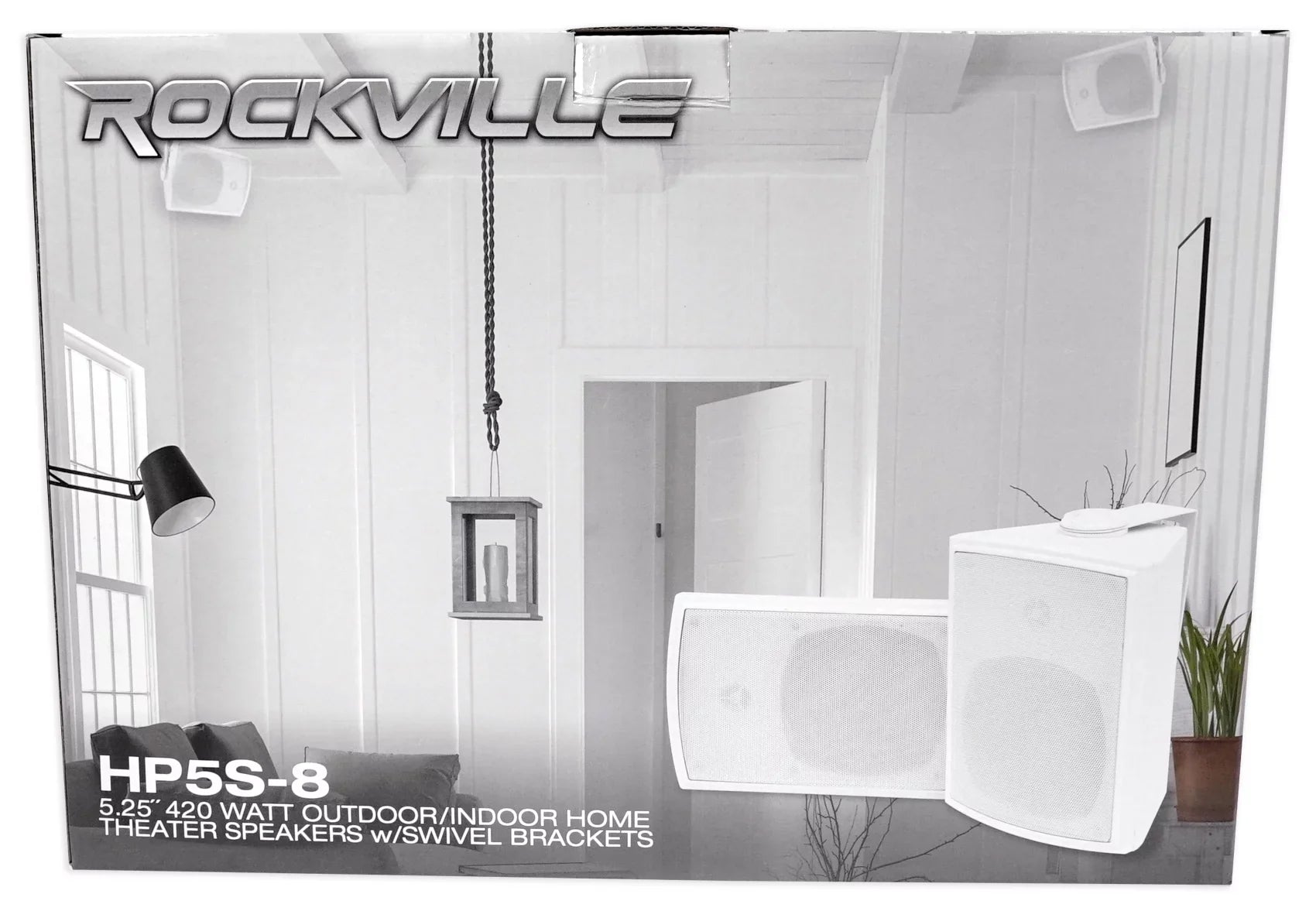 (8) Rockville -8 5.25" Outdoor/Indoor Home Theater Speakers+Swivel Brackets