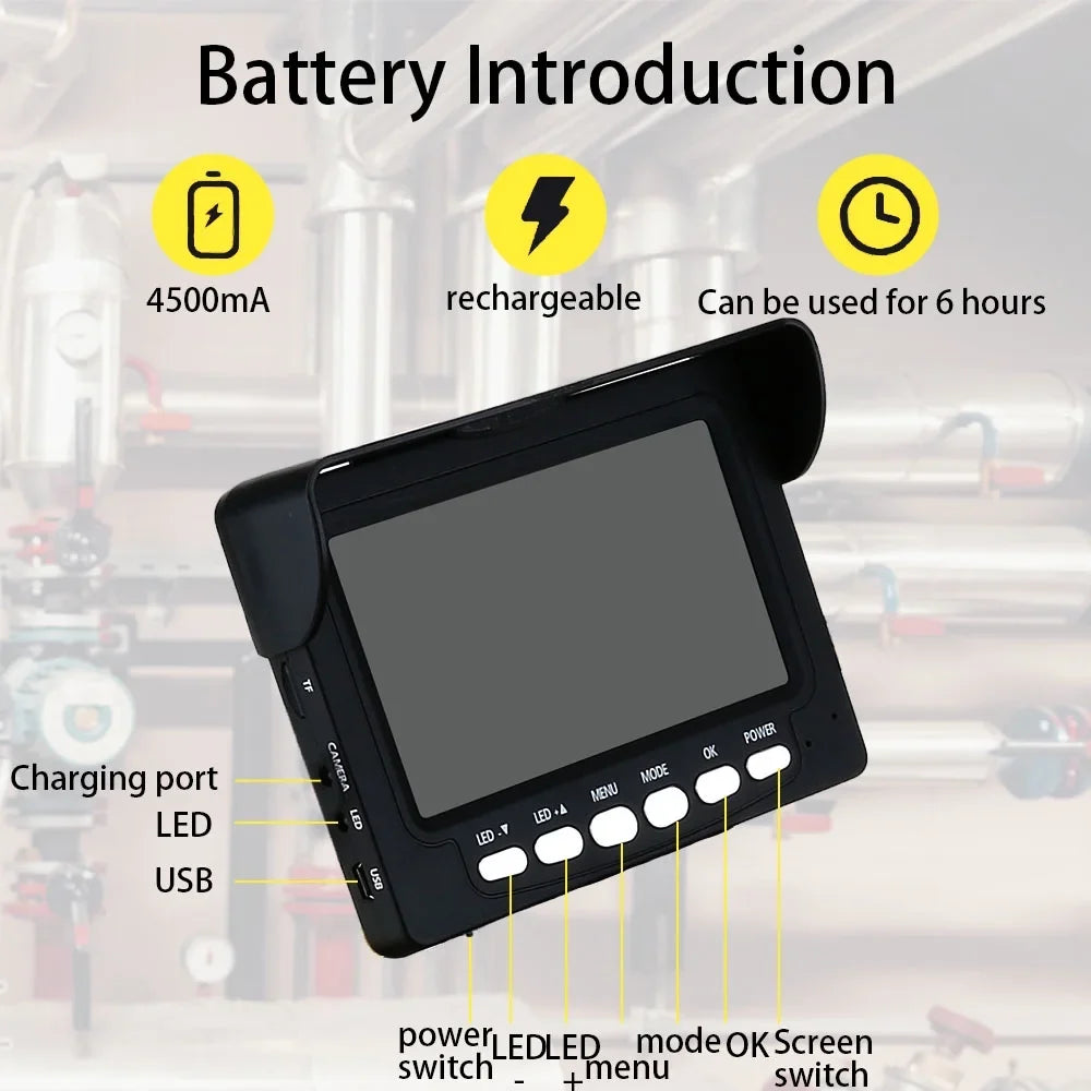 Sewer Inspection Camera, 20m 4500mA Battery  1000TVL Drain 22MM Sewer Pipeline Industrial Endoscope with 4.3 Monitor