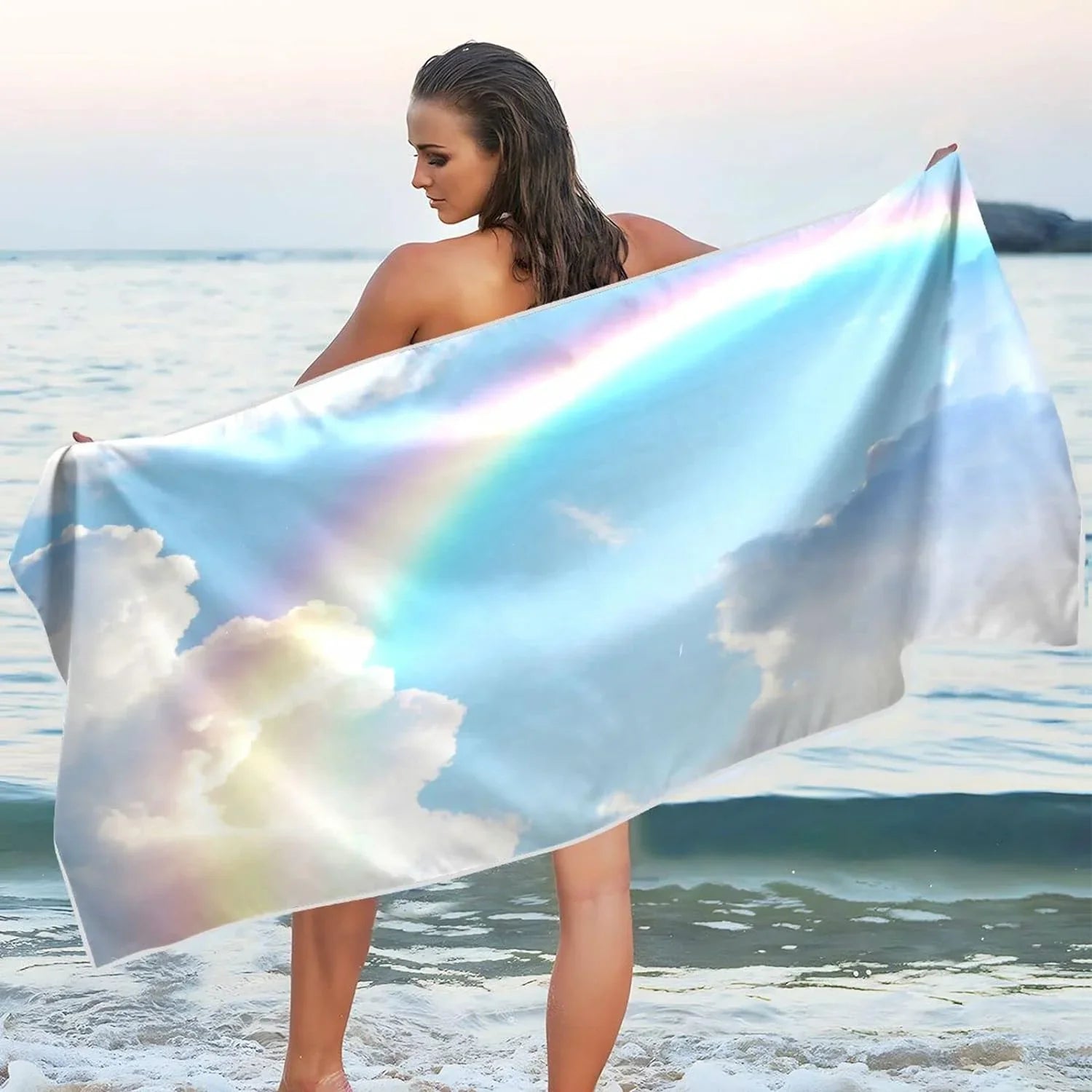 Bestwell Beautiful Rainbow Beach Towel - Lightweight Compact Oversized Travel Towels - Super Absorbent Quick Dry Towel for Swimming Camping Holiday（282）