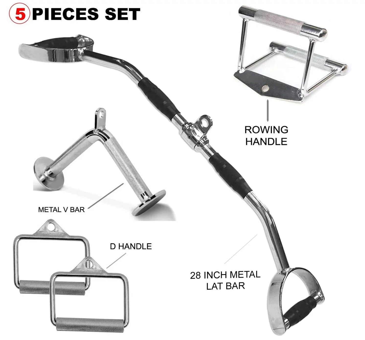 Fitness Maniac 5-Piece tricep pull down cable attachment machine attachments for gym exercise handle triceps tricept accessories home men bar pushdown workout