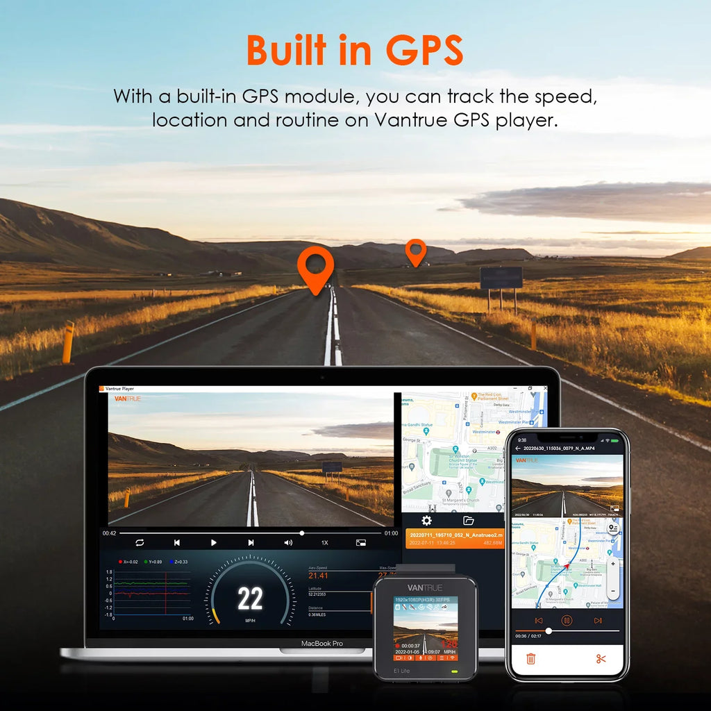 Vantrue  Mini Compact Voice Control Dash Cam 1920  1080P, WiFi Car camera with Dual  System, 24/7 Parking Mode, -Sensor, 160° Wide Angle, Support 512GB Max (  Lite)