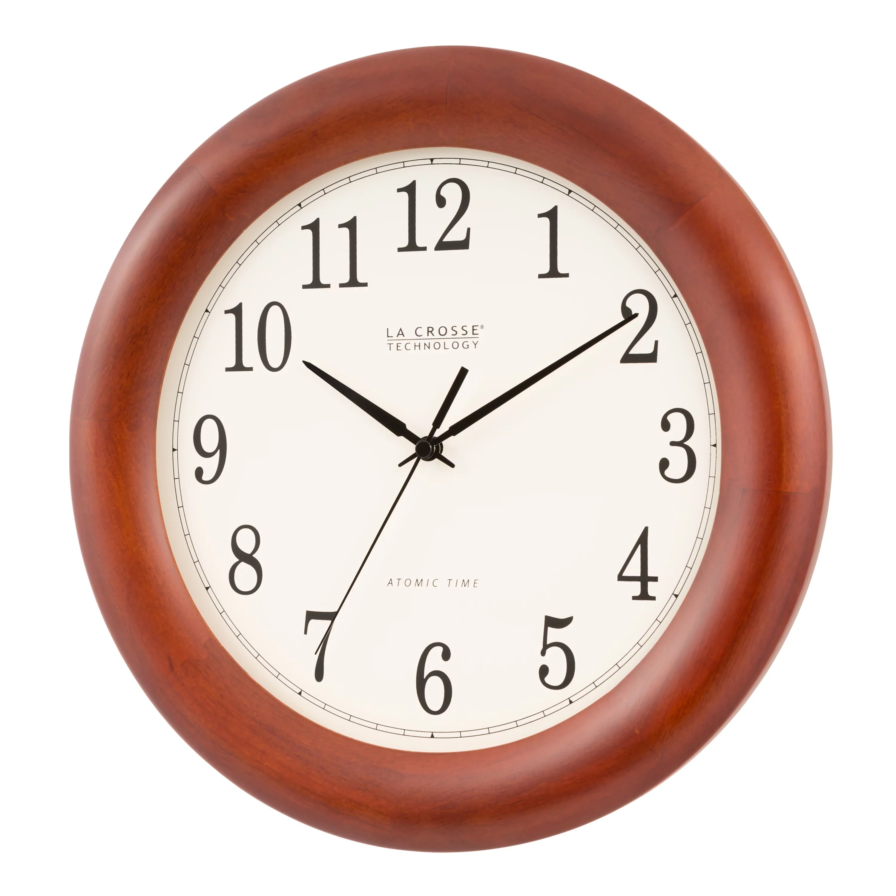 La Crosse Technology 12.5 Inch Cherry finish Oak Wood Atomic Analog Clock, -3122A-Int