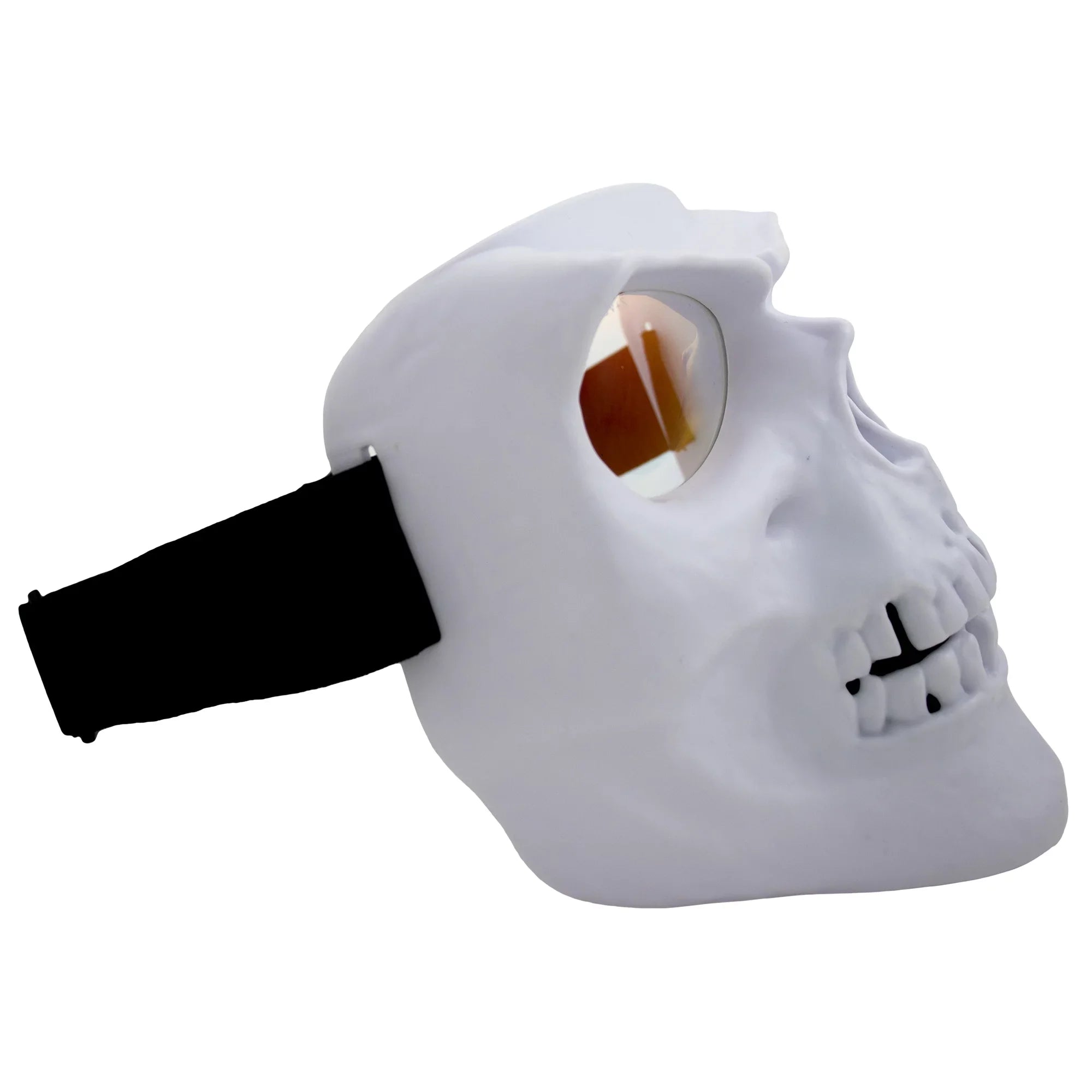 Global Vision Skull Mask Motorcycle Riding Goggles Full Face Coverage White Frame w/ Clear Red Coated Mirror  Lenses
