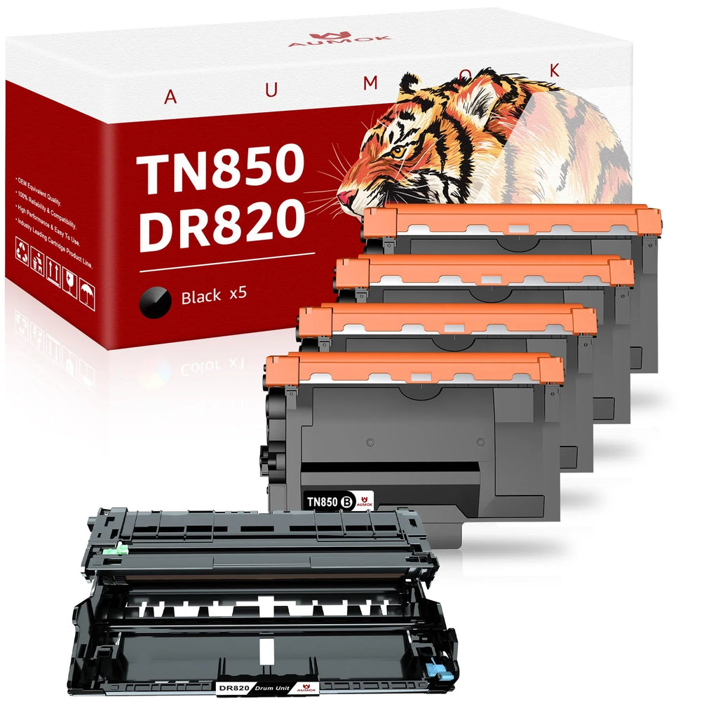 [4x Toner + 1x Drum]Compatible Toner&Drum Cartridge Replacement -850 -820 | Use with - - - - - - Printers, black