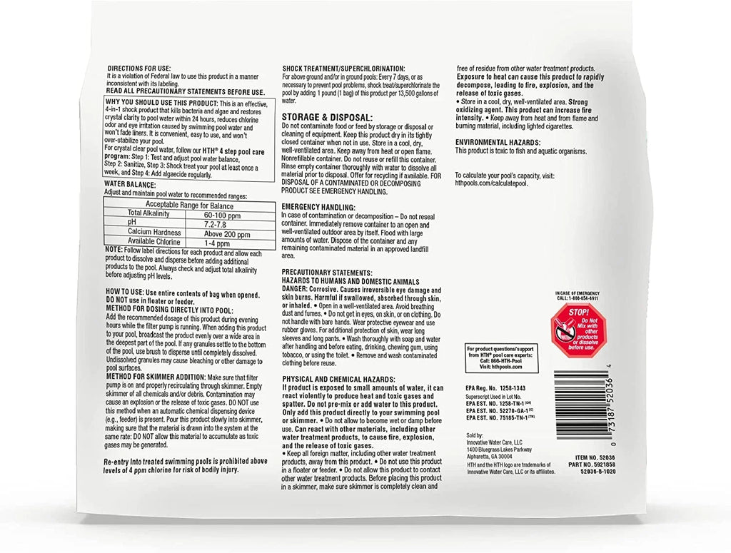 Pool Care Shock Advanced, Swimming Pool Chemical Prevents Bacteria & Algae, Cal Hypo Formula, 1 lb (Pack of 6)