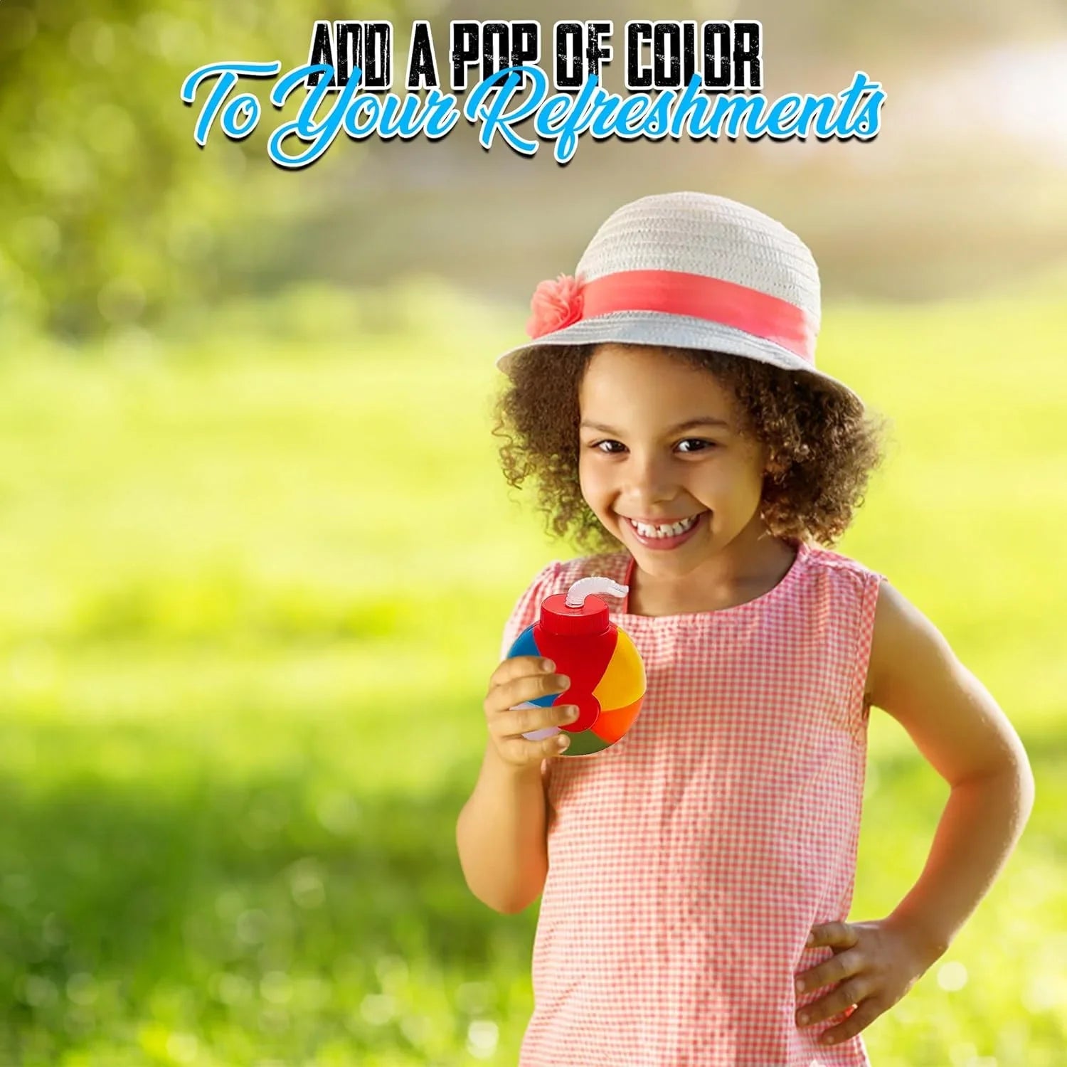 Fun Express Set of 12 Pieces Beach Ball Cups with Straws, Holds 23 oz, Summer Party Supplies, Multi-Color