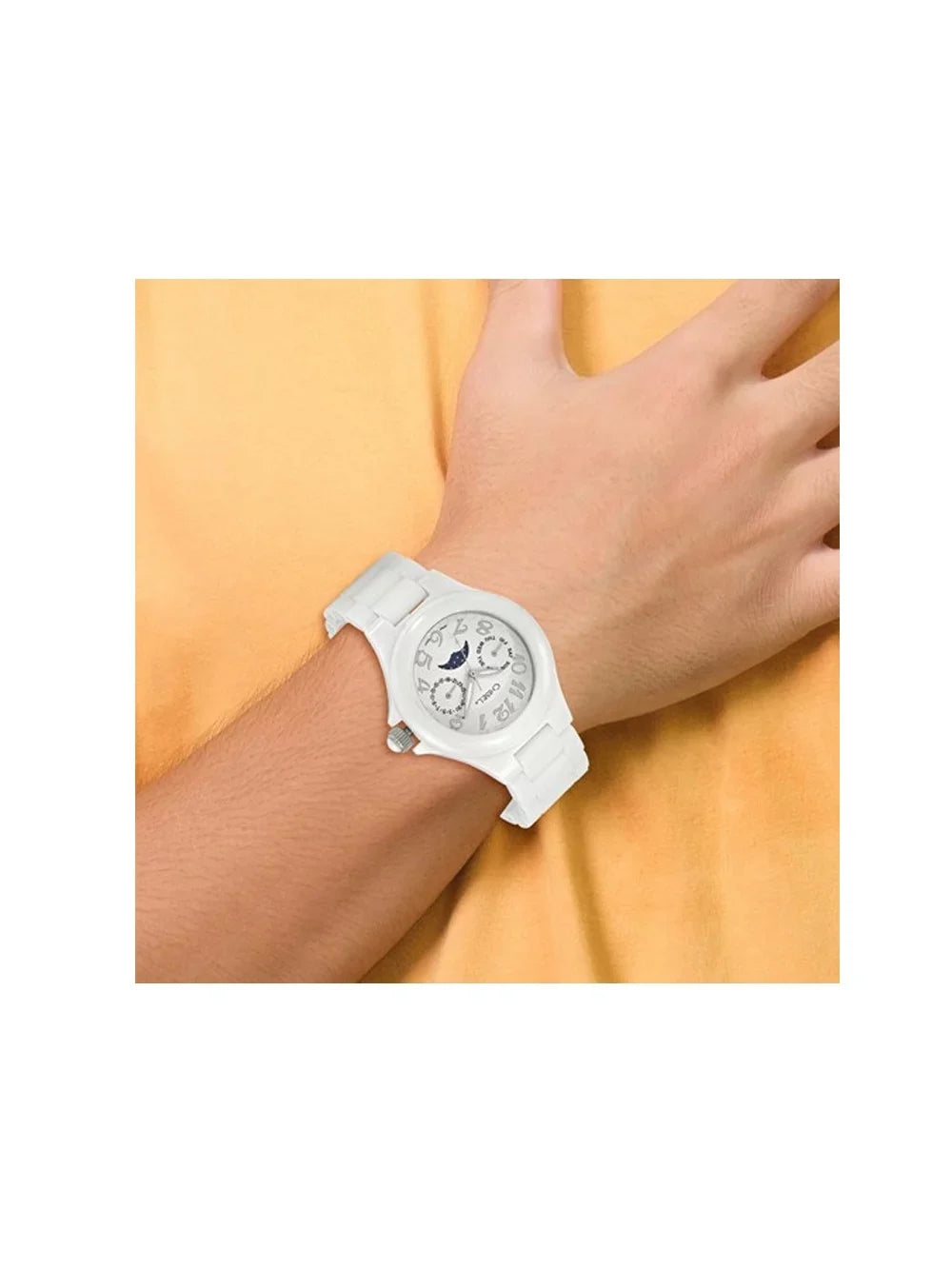 Ladies Chisel White Ceramic Dial Analog Watch with White Strap