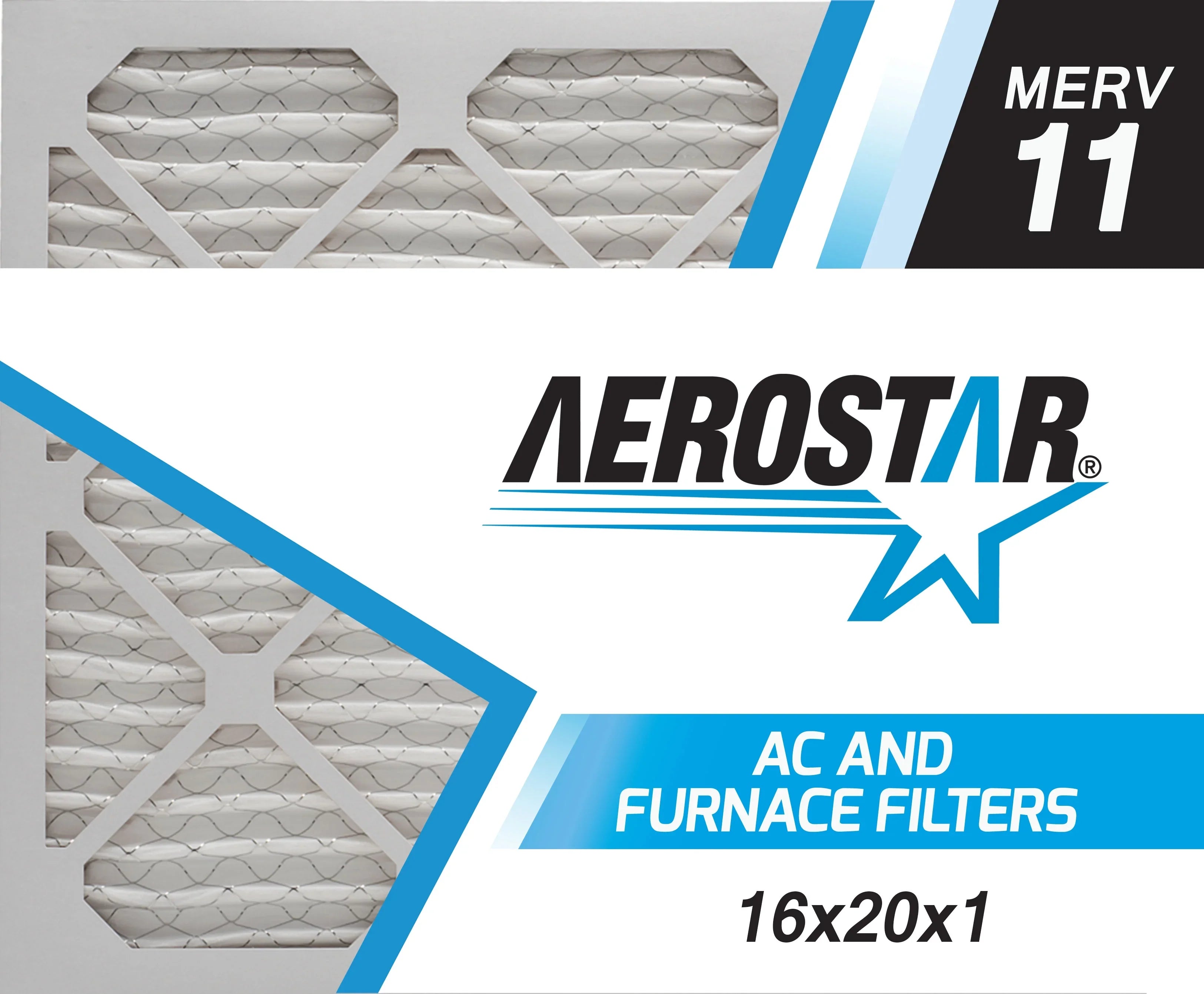 Aerostar 16x20x1  11 Pleated Air Filter,  Furnace Air Filter, 6 Pack