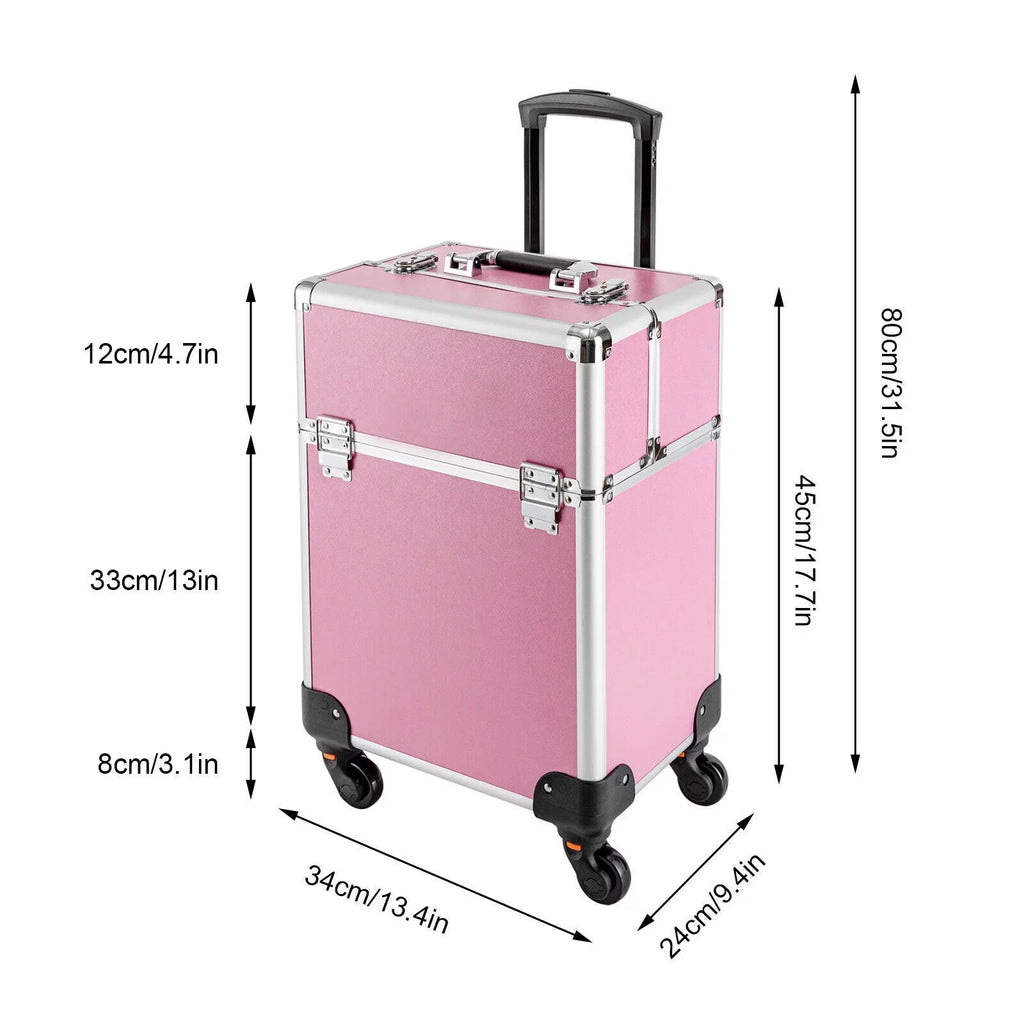 Miumaeov Rolling Makeup Train Case Cosmetic Trolley Cosmetic Case Professional Large Storage Organizer Salon Barber Case Travel Adjustable Dividers for Beauty Personal Care