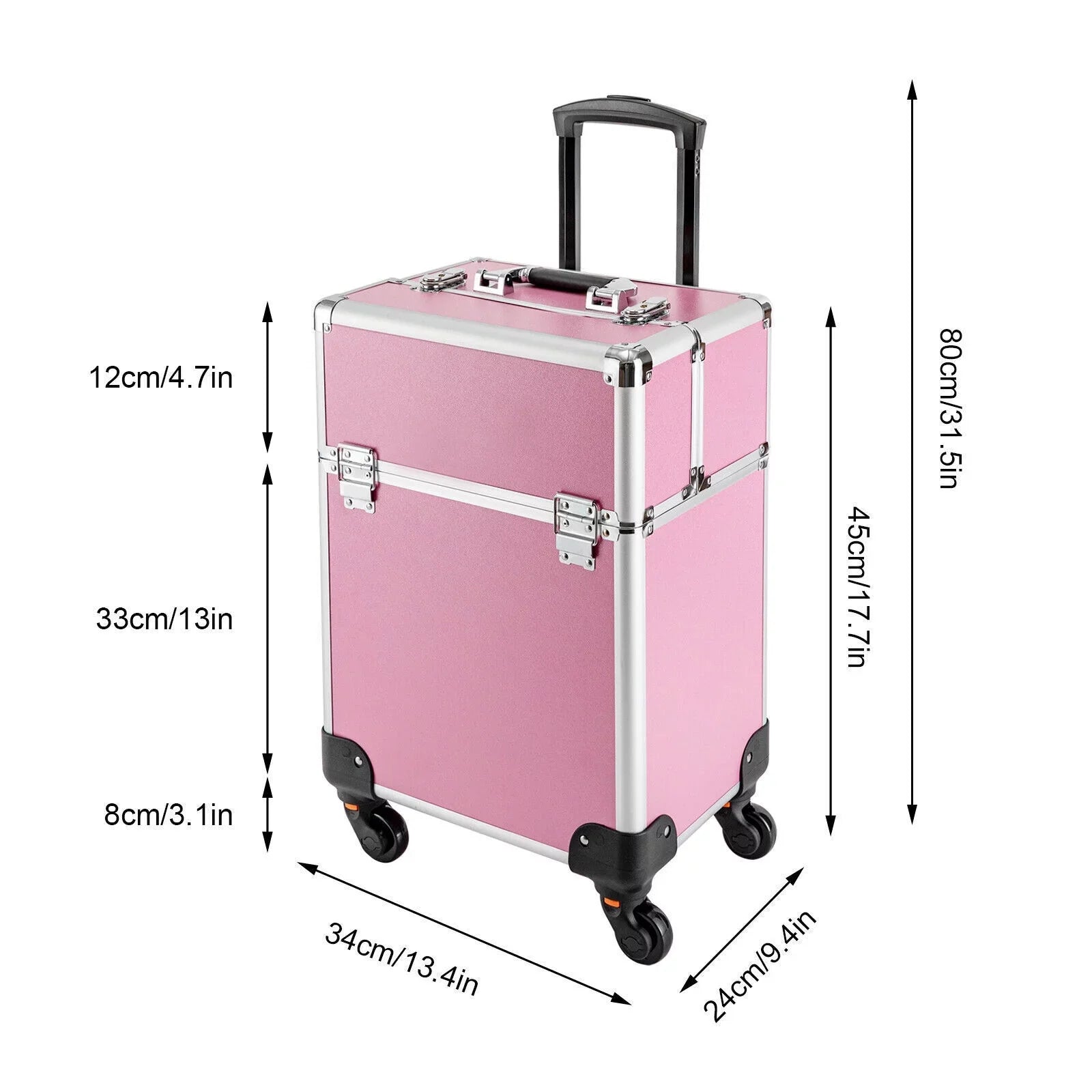 Miumaeov Rolling Makeup Train Case Cosmetic Trolley Cosmetic Case Professional Large Storage Organizer Salon Barber Case Travel Adjustable Dividers for Beauty Personal Care
