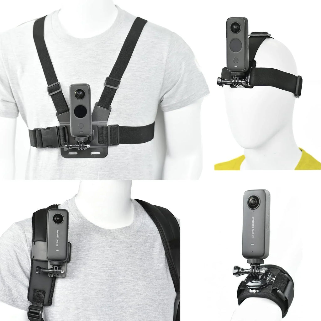 Action Camera Accessory Kit Chest Strap Mount Head Mount Wrist Strap Backpack Mount for Insta360 One /