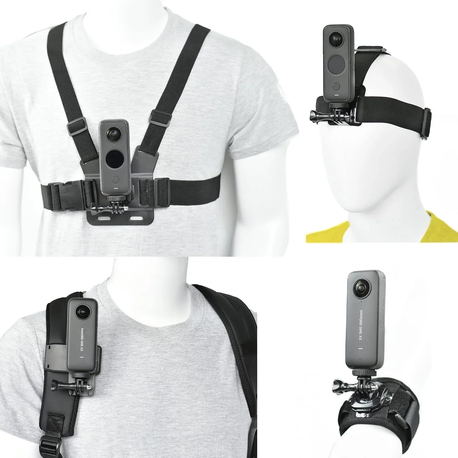 Action Camera Accessory Kit Chest Strap Mount Head Mount Wrist Strap Backpack Mount for Insta360 One /