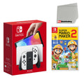 Nintendo Switch  Console White with Super Mario Maker 2 and Screen Cleaning Cloth