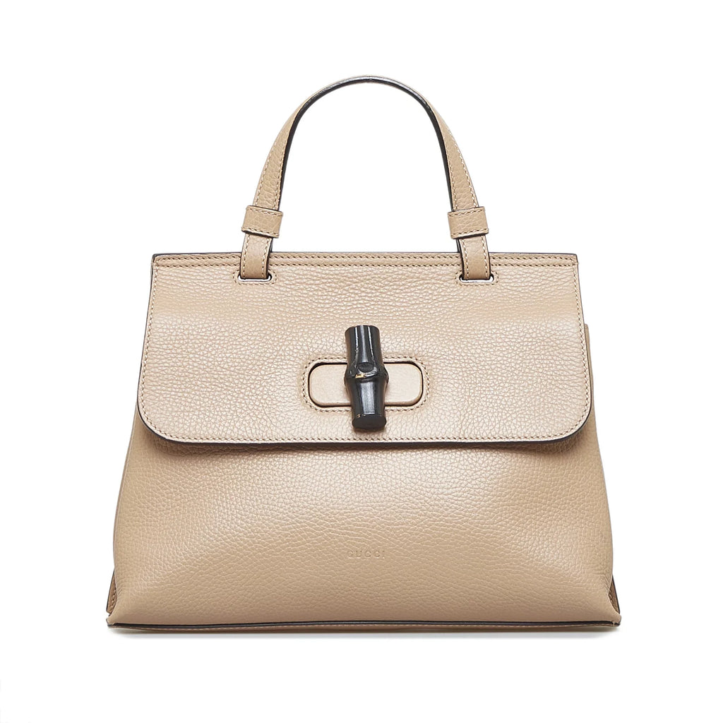 Pre-Owned Authenticated Gucci Medium Bamboo Daily Calf Leather Brown Satchel Unisex (Good)