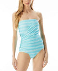 $142 Michael Kors Womens Shirred Bandeau-Neckline One-piece Aqua Size 6