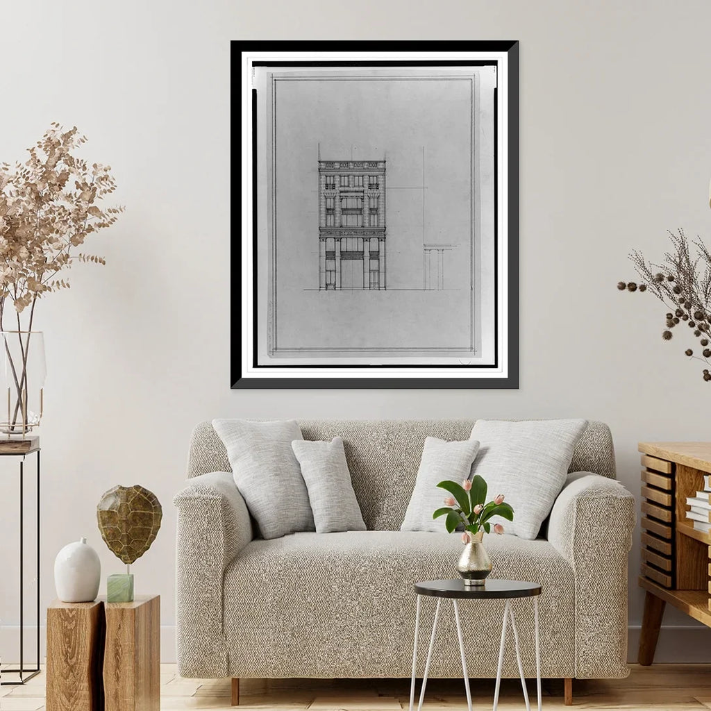 Historic Framed Print, [Two office buildings for .. Saul, 15th Street, .. (lots 69 and 10, square 218), McPherson Square, Washington, .. Front elevation], 17-7/8" x 21-7/8"