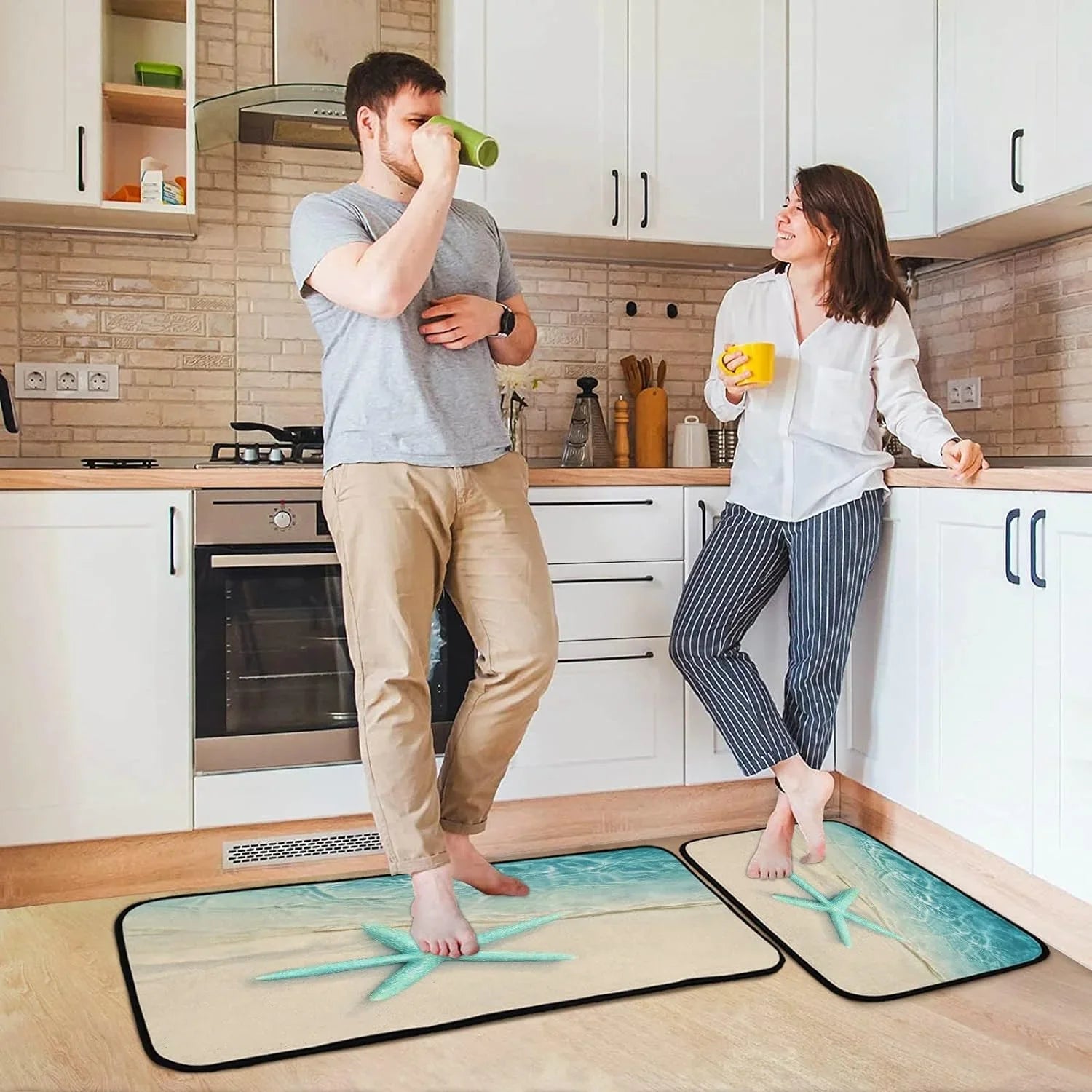 Ocean Beach Starfish Kitchen Mats and Rugs Sea Water Wave Floor Runner Area Rug Washable Carpet Perfect for Living Room Bedroom Entryway 20x28inches + 20x47inches Home Decor Gift